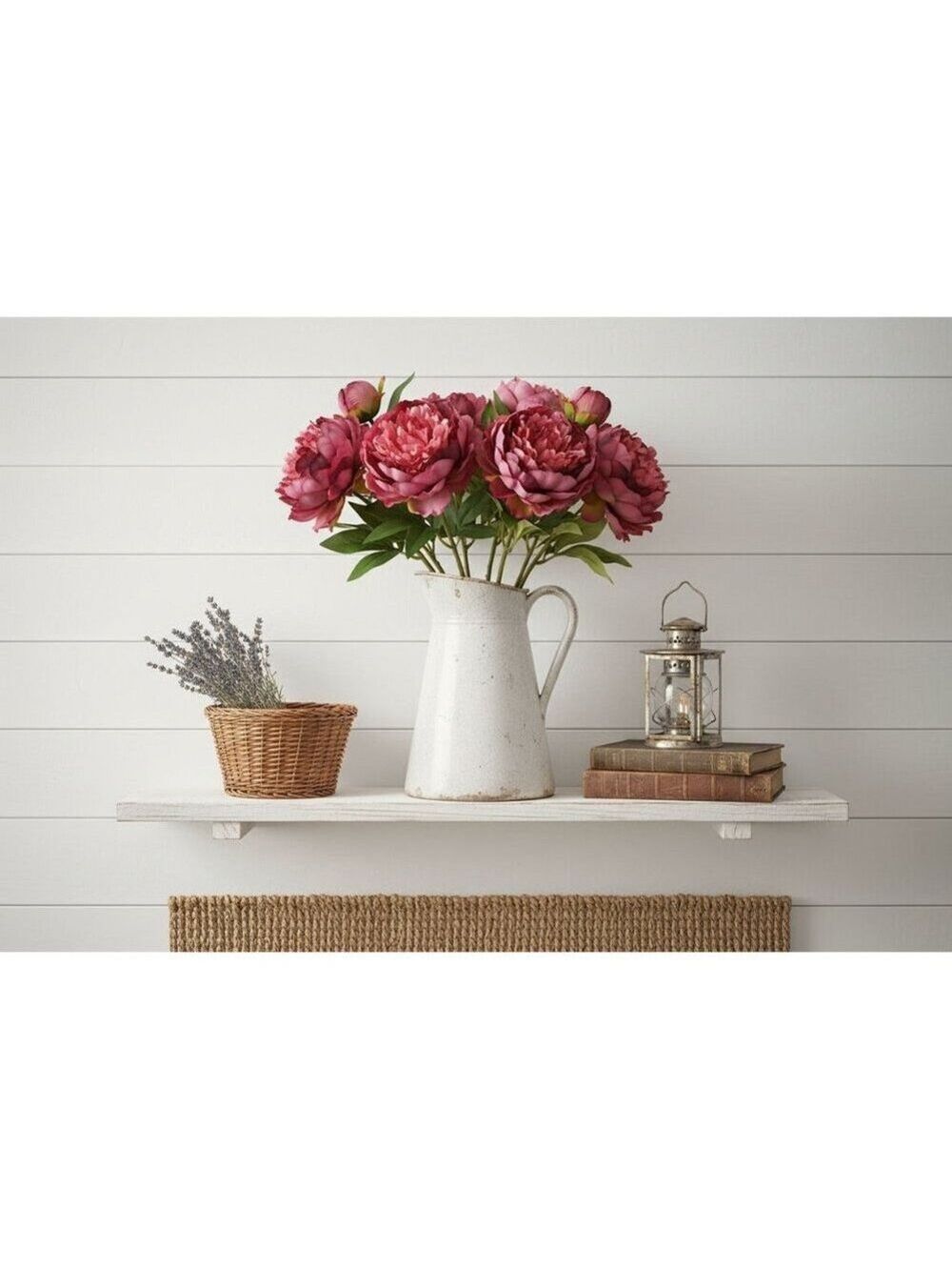 Rose Pink Faux Peony Stem 18 Inch Wedding Artificial Silk Flower Burgundy Tips - Picture 3 of 9